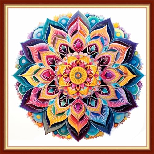 Image of Dimxvean Stamped Cross Stitch Kits,Cross Stitch Kits for Adults Beginners,Embroidery Kits Full Range of Cross Stitch Stamped Kits Needlepoint Kits Cross Stitch Patterns-Colorful Datura 18x18 inch