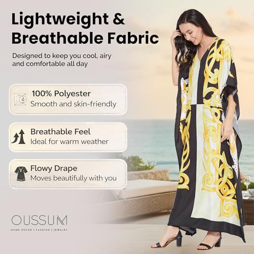 Image of Oussum Women Kaftan Plus Size Polyester Summer Lightweight Caftan Swimsuit Cover Ups Maxi African Mumu Lounge House Dress