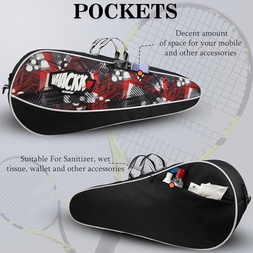 Image of WHACKK Pro Red, Black 26L Unisex Lightwieght Tennis Badminton Squash Equipment Cover Kit Bag | 4T 6B Racket |Duffel