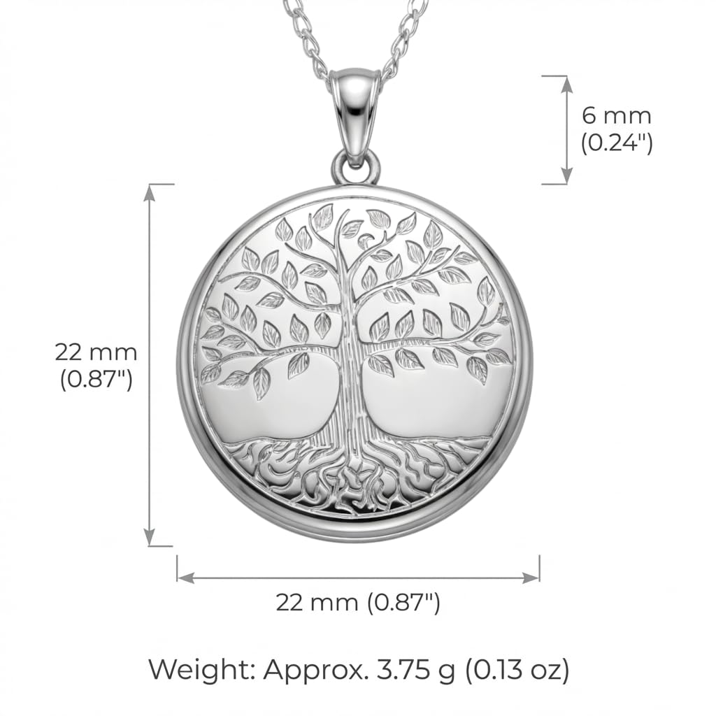 Alexander Castle Collier Médaillon Arbre de Vie en Argent Sterling 925 pour Femmes et Filles - Médaillon 2 photos - 22 mm - Chaîne en Argent de 45 cm - Coffret cadeau