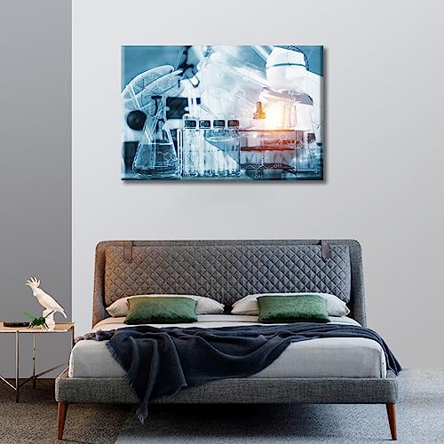 Image of Scientist with Equipment Canvas Wall Art 1 Pieces Clinical Laboratory Wall Art Medical Art Prints Wall Decor Living Room Giclee Wooden Framed Gallery-Wrapped Ready to Hang, 24 inch Wx36 H