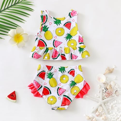 Image of Baby Swimsuit Girl Two Piece Bathing Suit Toddler Girls Summer Beach Ruffle Tankini Swimwear 1-7Y