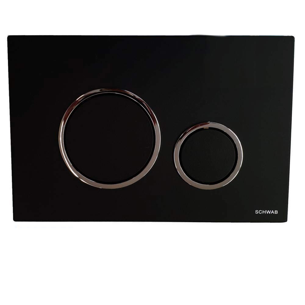 Placca di comando doppio tasto VELA DUO nera con anelli cromo, per cassette wc 199 SCHWAB