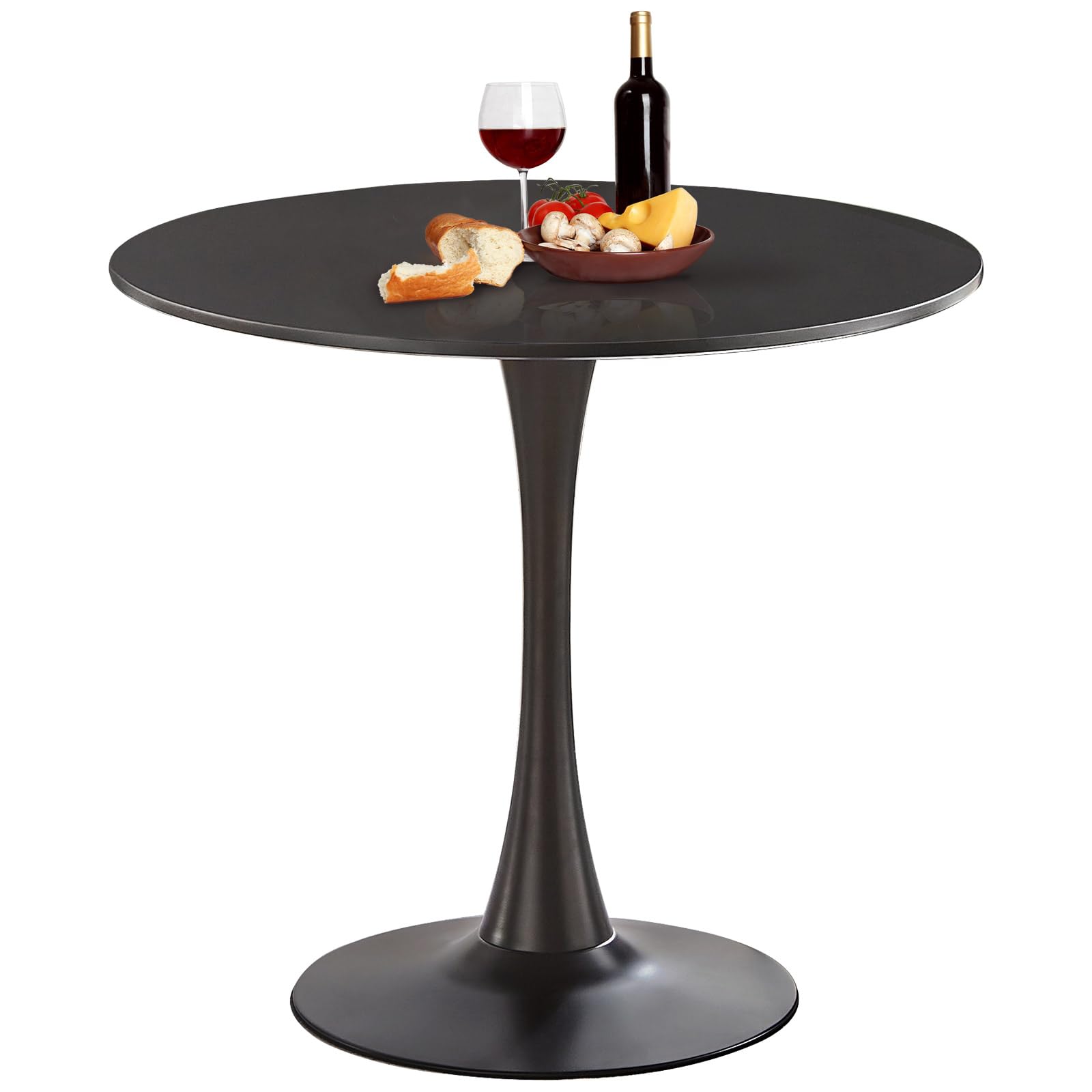 Small Space 31.5 Inch Black Round Tulip Dining Table - Modern Pedestal Base Kitchen Table for 2-4 People - Easy Assembly & Easy to Clean