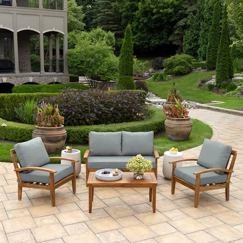 Image of Arden Outdoor Loveseat Cushion Set, 48 x 24, Water Repellent, Fade Resistant, Cushion Set for Couch, Bench, and Swing, Stone Grey Leala