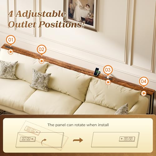 SUPERJARE 110.2 Inch Sofa Table with 2 Power Outlets and USB-C Port, 5.9 Inch Narrow Console Table with Storage, Extra-Long, for Entryway Hallway Couch Behind Sofa, Small Spaces, Rustic Brown AST009Z by SUPERJARE - Image 4