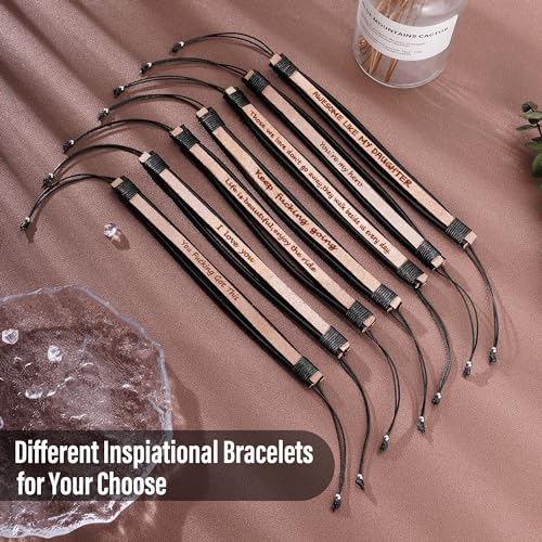 Leather Bracelets for Men Women Inspirational Gifts for Him Her Handmade Black Braided Motivational Birthday Gift for Boyfriend Husband Dad Anniversary Christmas Mens Stocking Stuffers