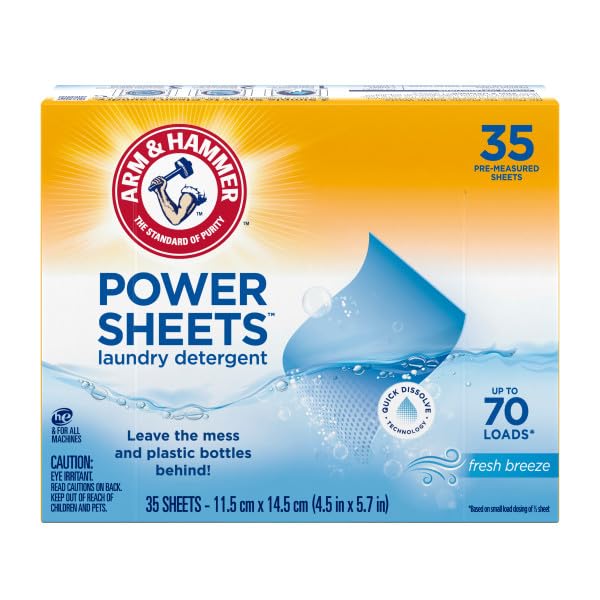 Image of Arm & Hammer Laundry Detergent Power Sheets,Fresh Breeze, up to 140 Loads, 35 Ct (Pack of 2)