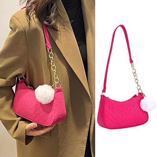Women Felt Underarm Bag Vintage Solid Color Ladies Handbags Fashion Girls Small Shoulder Bags with, Black2