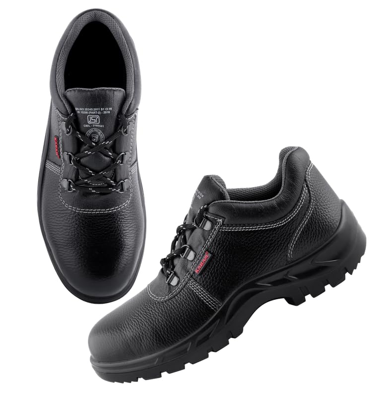 Image of Karam FS055 Black Leather Safety Shoes for Men | Single Density | Steel Toe | Antistatic, Antislip, Oil & Heat Resistant | Size-09