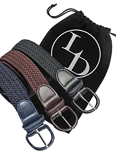 Luxury Divas Black Navy Blue Brown 3 Pack Braided Elastic Belts