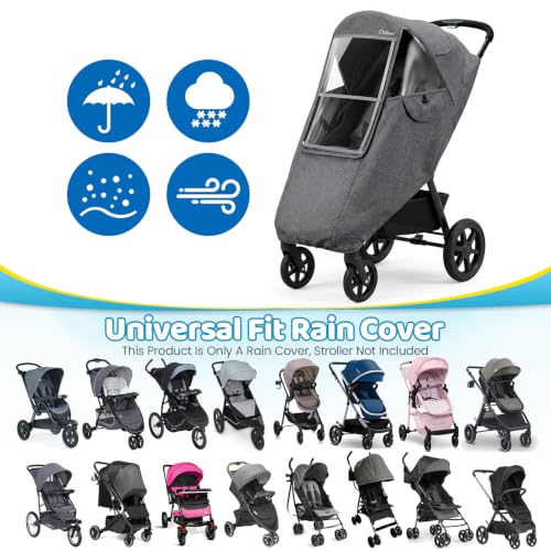 Image of Clear Stroller Rain Cover, Universal Fit, Side Ventilation, Gray