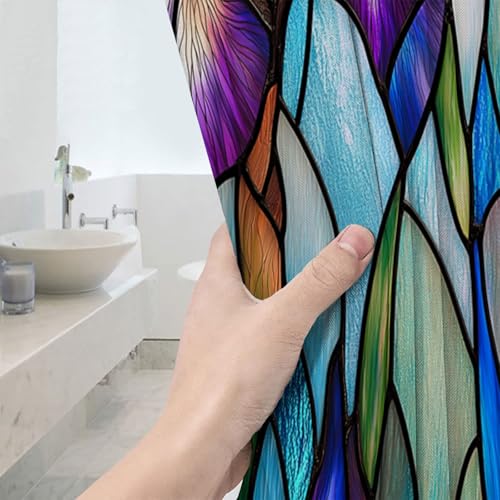Rideau de douche imperméable et lavable motif iris en polyester - 5