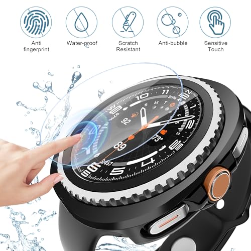 TSOGIA 2 Pack Case with Screen Protector for Samsung Galaxy Watch 8 Classic 46mm, Screen Protector Case, Hard PC Bumper + HD Anti-Fog Tempered Glass Protective Film, Overall Protective Cover, Black - image 4