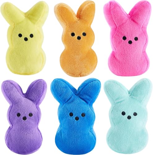 PERUKOYO 6PCS Easter Bunny Plush Toys, Cute Easter Bunny Stuffed Animals, Easter Party Favors Gift for Girls Boys