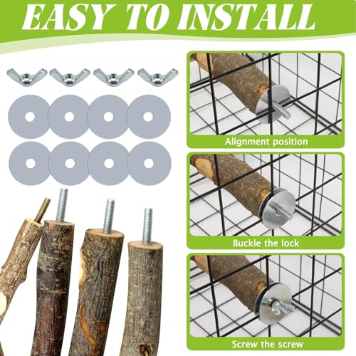 Image of 8 PCS Bird Perch Set for Cage - Natural Apple Wood Platforms & Hardwood Branches for Parakeets, Budgies, Cockatiels - Small Bird Habitat Gym, Climbing Stand & Safe Chew Toys