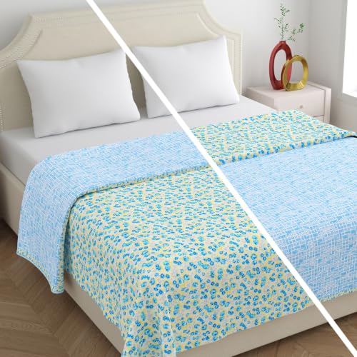 Image of Home Ecstasy 100% Cotton Mulmul Reversible Dohar for Double Bed 210 GSM (86 x 88 inches), Blue