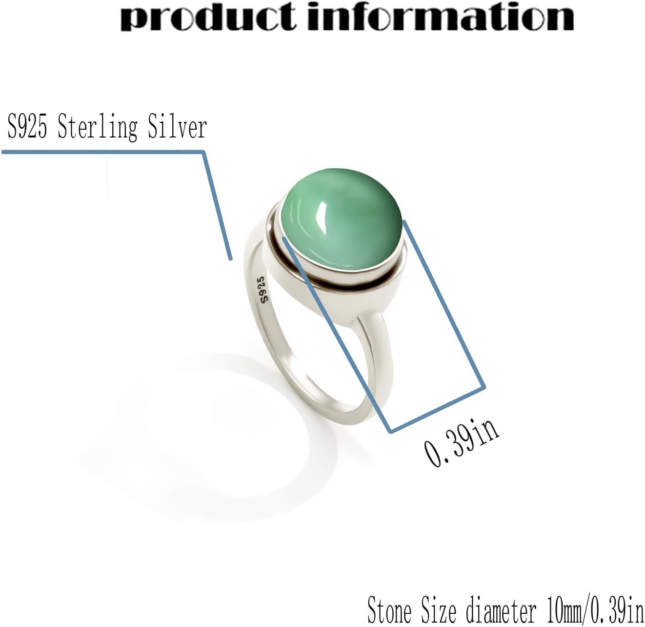 Simple Plain Classics Single Agate Quartz Gemstone S925 Sterling Silver Ring For Women, Statement Jewelry - Image 6