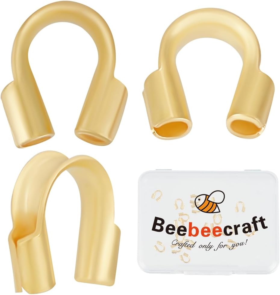 Beebeecraft 30Pcs 3 Colors Wire Guardian 18K Gold Plated 925 Sterling Silver U Shape Wire Guard Loops 0.6mm Thread Protector for Jewelry Making Earring Bracelet Necklaces