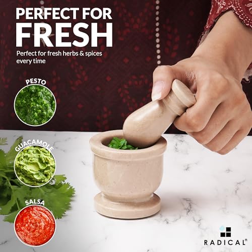 Radicaln Marmormörser- und Stößelset, Verona, 6,3 cm, handgefertigt, Gewürzmühle für die Küche, Kräutermühle, Schale und Knoblauchpresse – Ansicht 4
