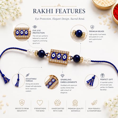 Image of JAIPUR ACE Elegant Blue inchBRO inch Designer Rakhi Gift Set with Greeting Card and Roli Chawal Pouch, Premium Brother Rakhi, Festive Raksha Bandhan Gift for Brother, Traditional (NR6)