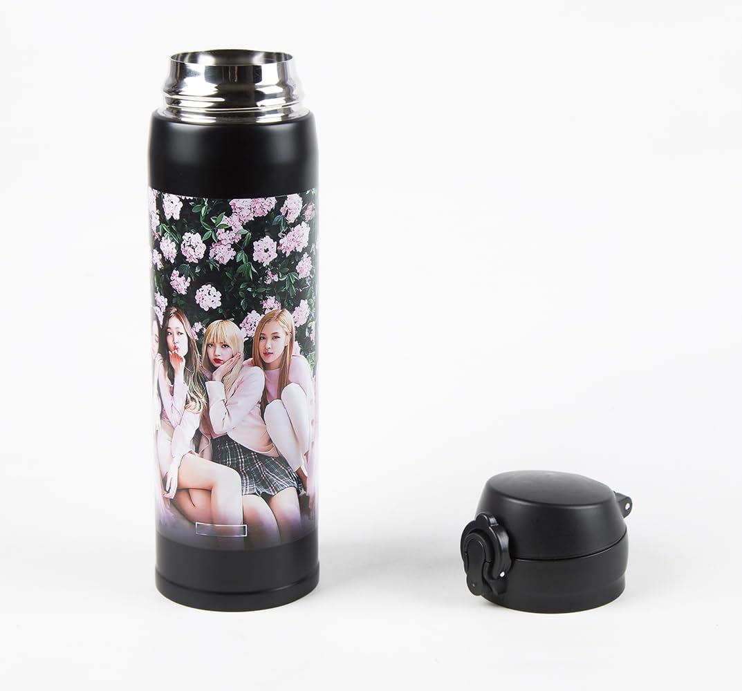 Maxer Jisoo Jennie Rose Lisa Bouteille D'Eau Inox 500ml - Isotherme Double Paroi Pour Sport, École Et Voyage - Noir