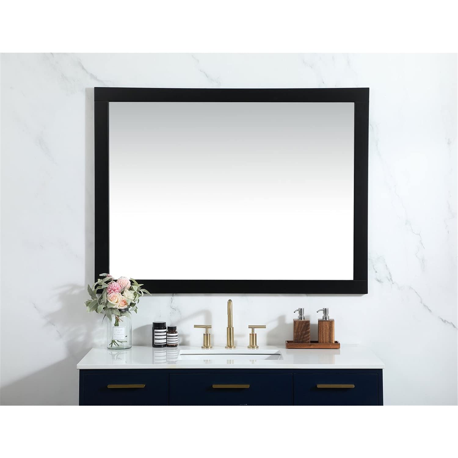 Elegant Decor Aqua 48x36 MDF Wood and Metal Vanity Mirror in Black