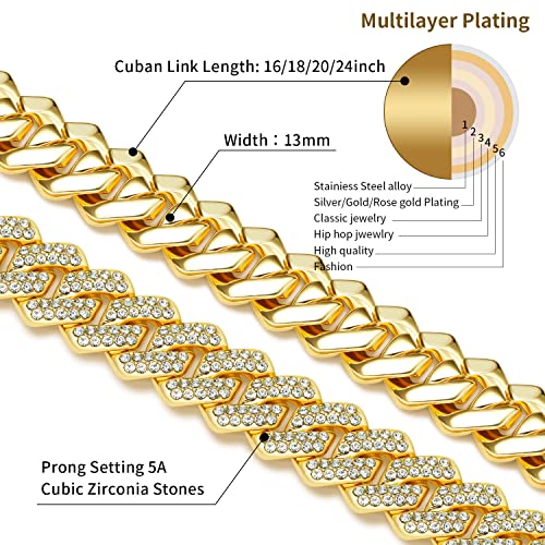 Mofeijewel 13Mm Cuban Link Chain For Men Women Iced Out Chain Miami Cuban Necklace Bling Diamond Chains Hip Hop Jewelry （Gold 24Inch） #TOP1