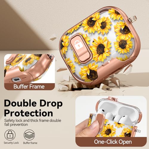 Image of for AirPod Pro 3 Case 2025, with Safty Lock & Phone Stand for Floral AirPod Pro 3 Generation Case Cover for Women Girly, iPod Pro 3 Cases with Keychain & Cleaner Kit - Yellow Sunflower