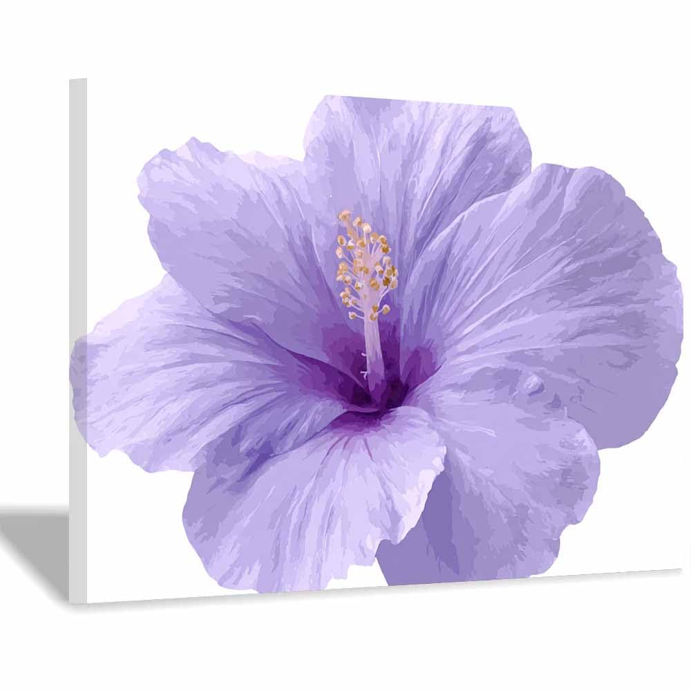 ZAMAEIU Nature Landscape Picture Hibiscus flower Large Modern Scenic Painting, for Living Room Bedroom Bathroom Dinning Room Home Office Wall Decor(Purple;)-70x100cm Framed