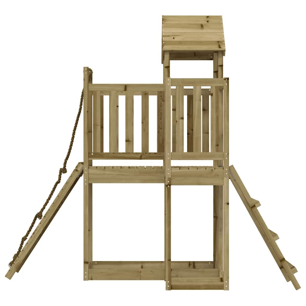 Spielturm mit Kletterwand aus imprägniertem Kiefernholz für Garten, Kinder, Outdoor, mit Rutsche, Sandkasten, Seil, Wippe, Zubehör, robustes Holz, Sicherheit, für Kinder ab 3 Jahren