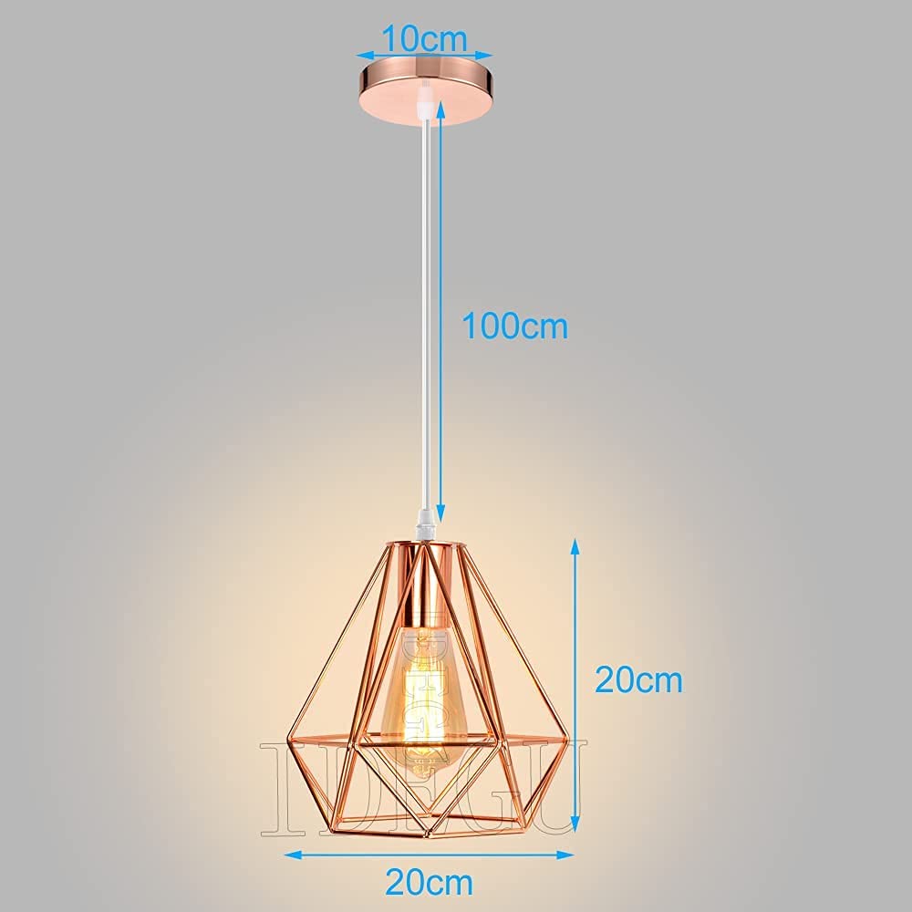 iDEGU 2 Stück Hängelampe Vintage Lampe im Industrie Design Käfig Lampenschirm aus Metall E27 Pendelleuchte Vintage Hängeleuchte für Esszimmer Küche Schlafzimmer Wohnzimmer (25cm, Roségold)