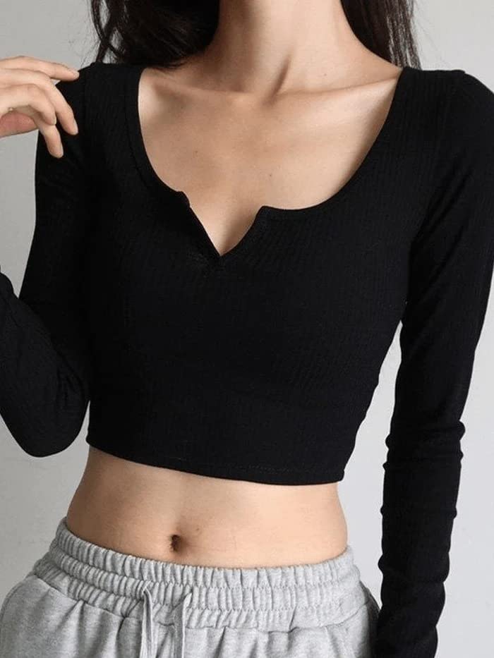 Buy LLL FASHION Simple Long Sleeve Crop top for Woman at Amazon.in
