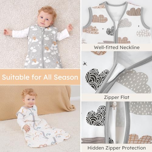 Image of Yoofoss Baby Sleep Sack 6-12 Months Wearable Blanket for Babies 100% Organic Cotton 2-Way Zipper TOG 0.5 Toddler Sleeping Sack 3 Pack, Comfy Lightweight Sleep Sacks