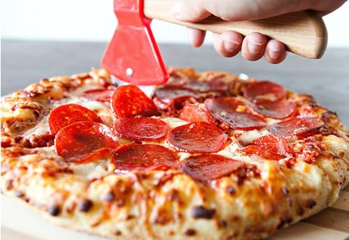 Funny &amp; Cool Axe Pizza Cutter – Unique Men Dad Tool With Steel Сircular Saw, Plastic Cover for Wheel Blade Knife &amp; Bamboo Handle – Cute Kitchen Gadgets Nonstick Stuff Slicer Accessories