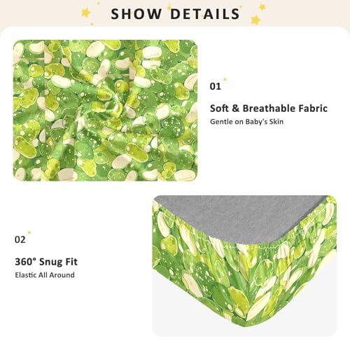Drap de berceau Green Beans en coton doux uni pour lit de bébé