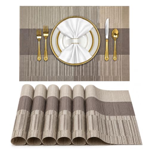 Image of Solitude Set of 6 Dining Table Placemats | Non-Slip PVC Table Mats, Heat Resistant, Washable, Stain-Resistant Surface, (Silver & Grey, 45 x 30 cm)