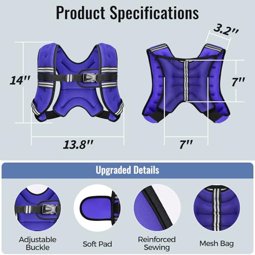 Image of Zeerun Weighted Vest, 6lb /8lb /10lb /12lb /15lb /18lb /20lb /24lb /30lb for Men Women, Reflective Stripe Adjustable Buckle, Comfortable Durable Rucking Vest for Walking Running Strength Training