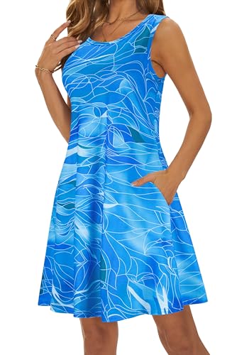 Image of Summer Dresses for Women 2026 Casual Sundresses Beach Cover Ups Sleeveless Tshirt Swing Dress with Pockets