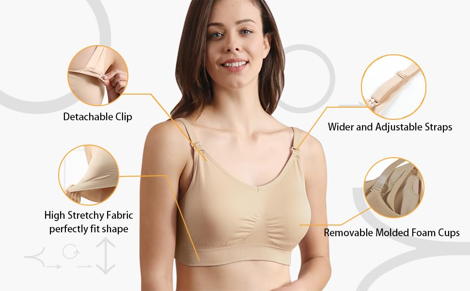 Image of iloveSIA Nursing Bras for Mom Breastfeeding, Seamless Supportive Sleep Bra for Maternity Postpartum S-2XL 3Pack