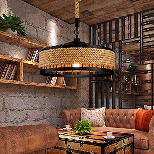 Lustre Suspendu en forme de cage ronde et corde de chanvre rustique - 6