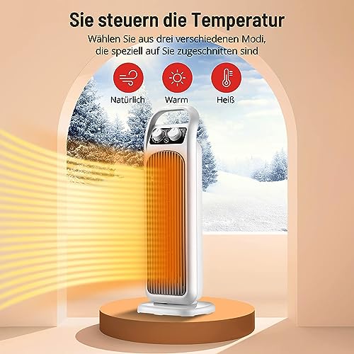 2000 W Heizlüfter, energiesparend, leise, PTC-Keramikheizung elektrisch mit 90°-Oszillation, 3 Modi Heizkörper, elektrischer Heizkörper bis zu 20–30 m² – Bild 3