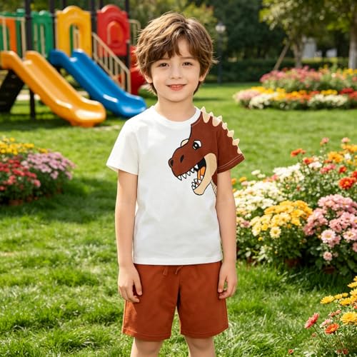 Image of Boy Shorts Sets Dinosaur Animal Print Shirt Summer Outfits Set 2pcs Casual Clothes