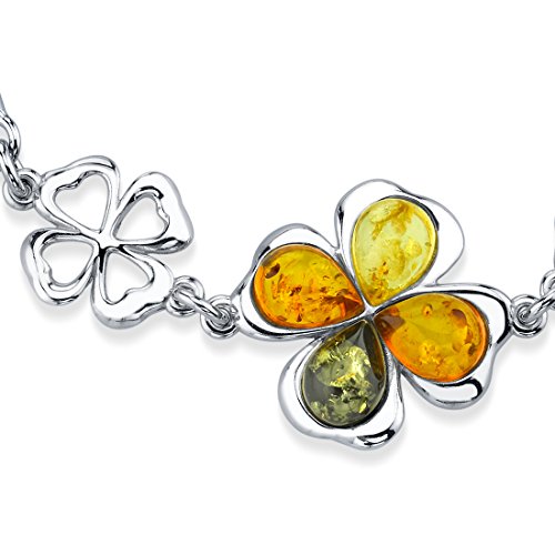 PEORA Genuine Baltic Amber Shamrock Lucky Clover Pendant Necklace, Earrings, Bracelet, Sterling Silver, Cognac, Honey & Olive Colors, 100% Natural from Baltic Region, Baltic Amber Jewelry for Adults2