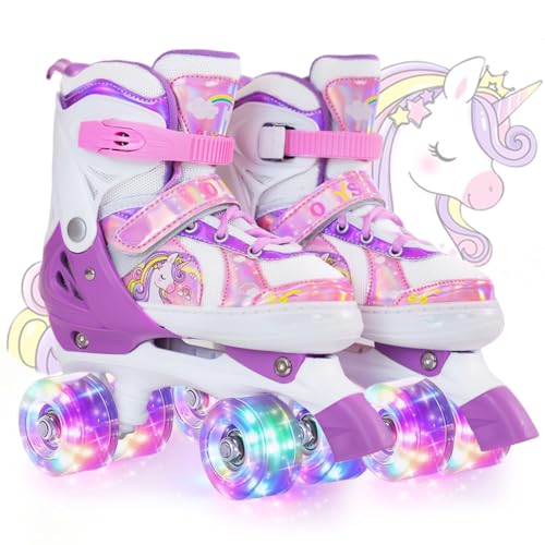 OLYSPM Rollers pour Enfants,Roller Enfant Fille,Roller Enfant Garcon,Patin a Roulette Réglables en 4 Tailles avec 8 Roues Clignotantes pour...