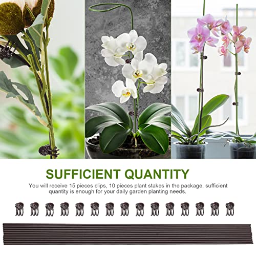 Gswpip 10Pcs Plant Support Stakes With 15 Pcs Plant Clips, 24Inch Tall Single Stem Flower Stakes Bendable Plant Sticks For Indoor Plants Orchid Clips And Stakes For Planting Climbing #TOP2