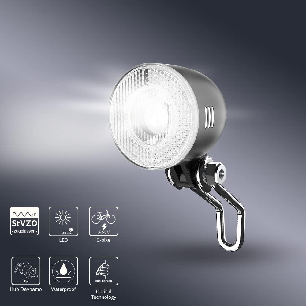 TIORU Phare LED Vélo Électrique Lumière Imperméable À l'eau IPX5 Anti-Glare Hub Dynamo E Bike Et E Scooter Light
