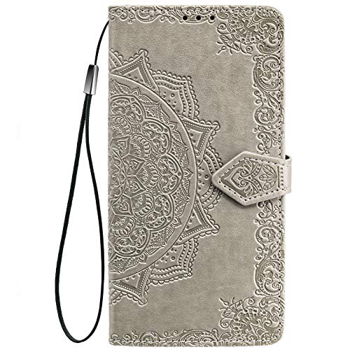 COMAKU Coque en Mandala pour Samsung Galaxy A25 5G / Galaxy A24 4G, Prime PU Cuir Etui avec Fentes pour Cartes - Gris