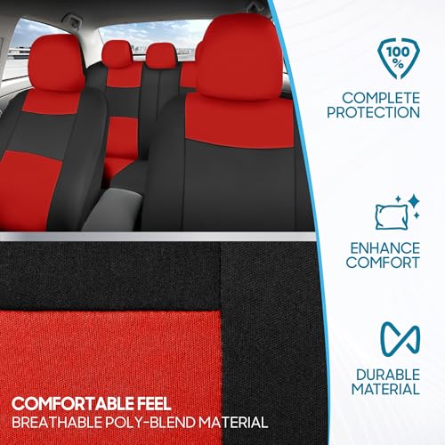 Image of BDK PolyPro Black Car Seat Covers with Red Accents, Full Set, Front and Rear Bench Seat Protectors, Full Coverage for Car Truck Van and SUV