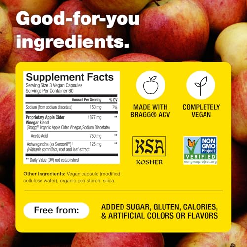 Bragg Daily Balance Apple Cider Vinegar and Sensoril Ashwagandha Capsules - 750mg of Acetic Acid – Energy & Weight Management Support - (90 Pills) - Image 5